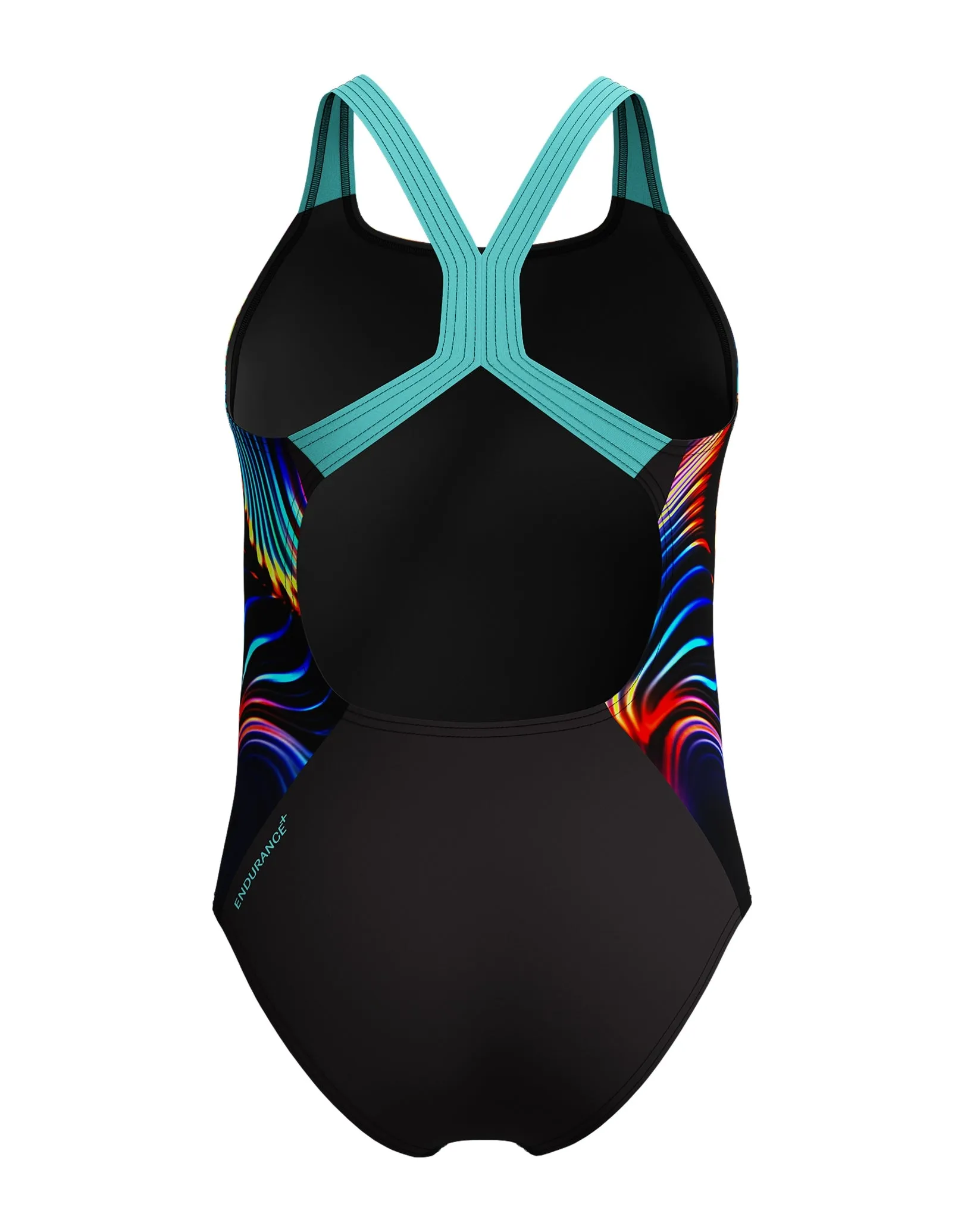 Girls Digital Placement Powerback Swimsuit - Black/Blue