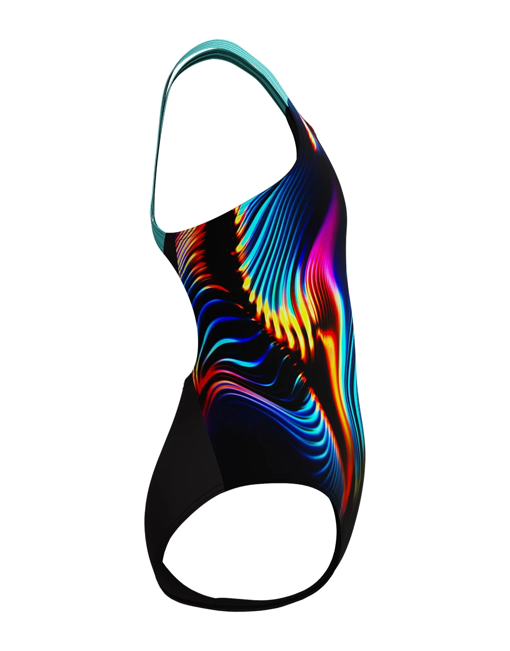 Girls Digital Placement Powerback Swimsuit - Black/Blue