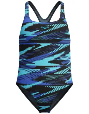 Girls HyberBoom Allover Printed Medalist Swimsuit - Black/Blue
