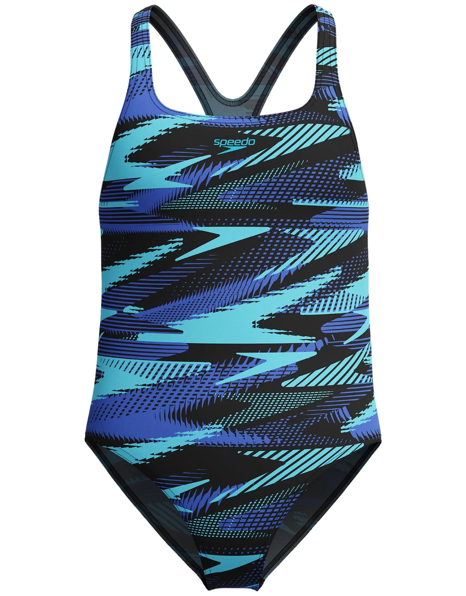 Girls HyberBoom Allover Printed Medalist Swimsuit - Black/Blue