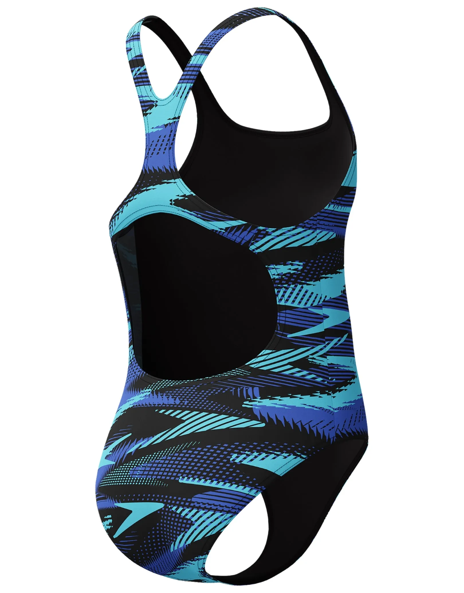 Girls HyberBoom Allover Printed Medalist Swimsuit - Black/Blue