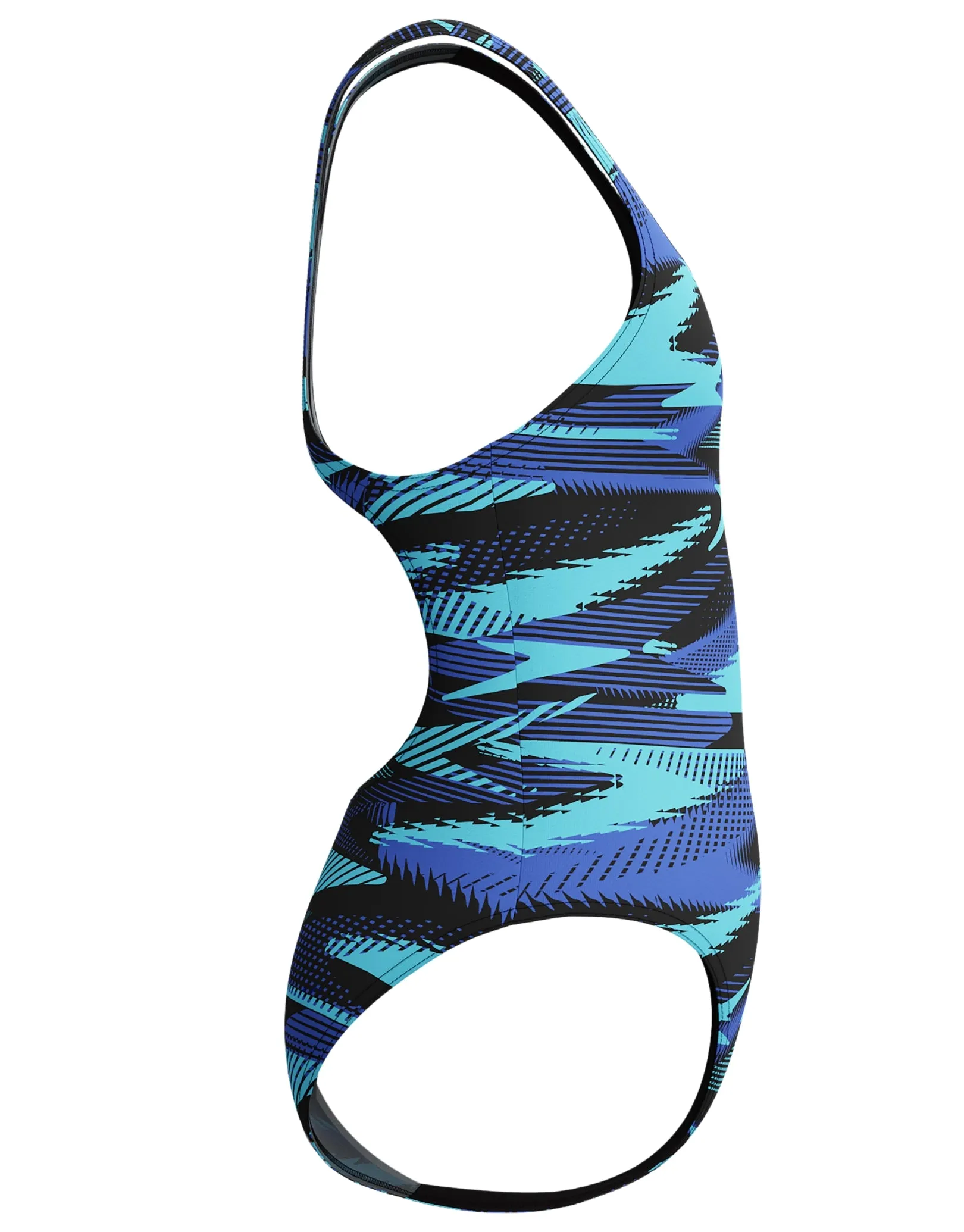 Girls HyberBoom Allover Printed Medalist Swimsuit - Black/Blue
