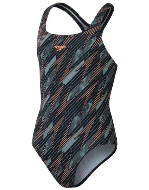 Girls Hyperboom Allover Medalist Swimsuit - Black/Green