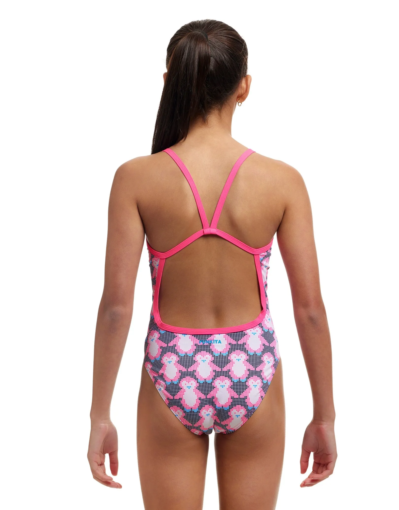 Girls Pen Guy Single Strap Swimsuit - Pink/Black