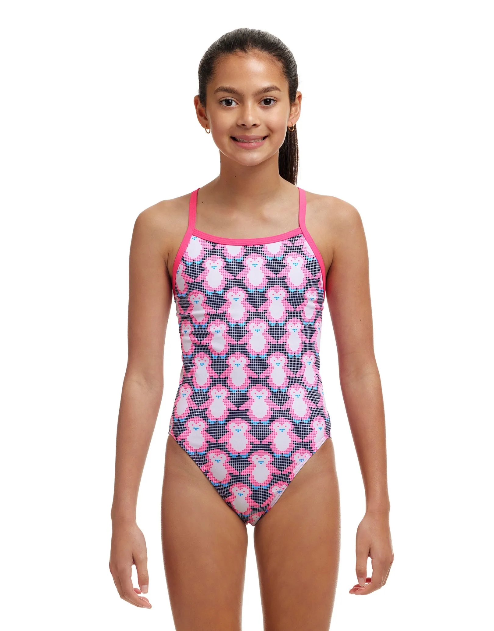 Girls Pen Guy Single Strap Swimsuit - Pink/Black