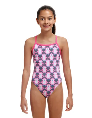 Girls Pen Guy Single Strap Swimsuit - Pink/Black