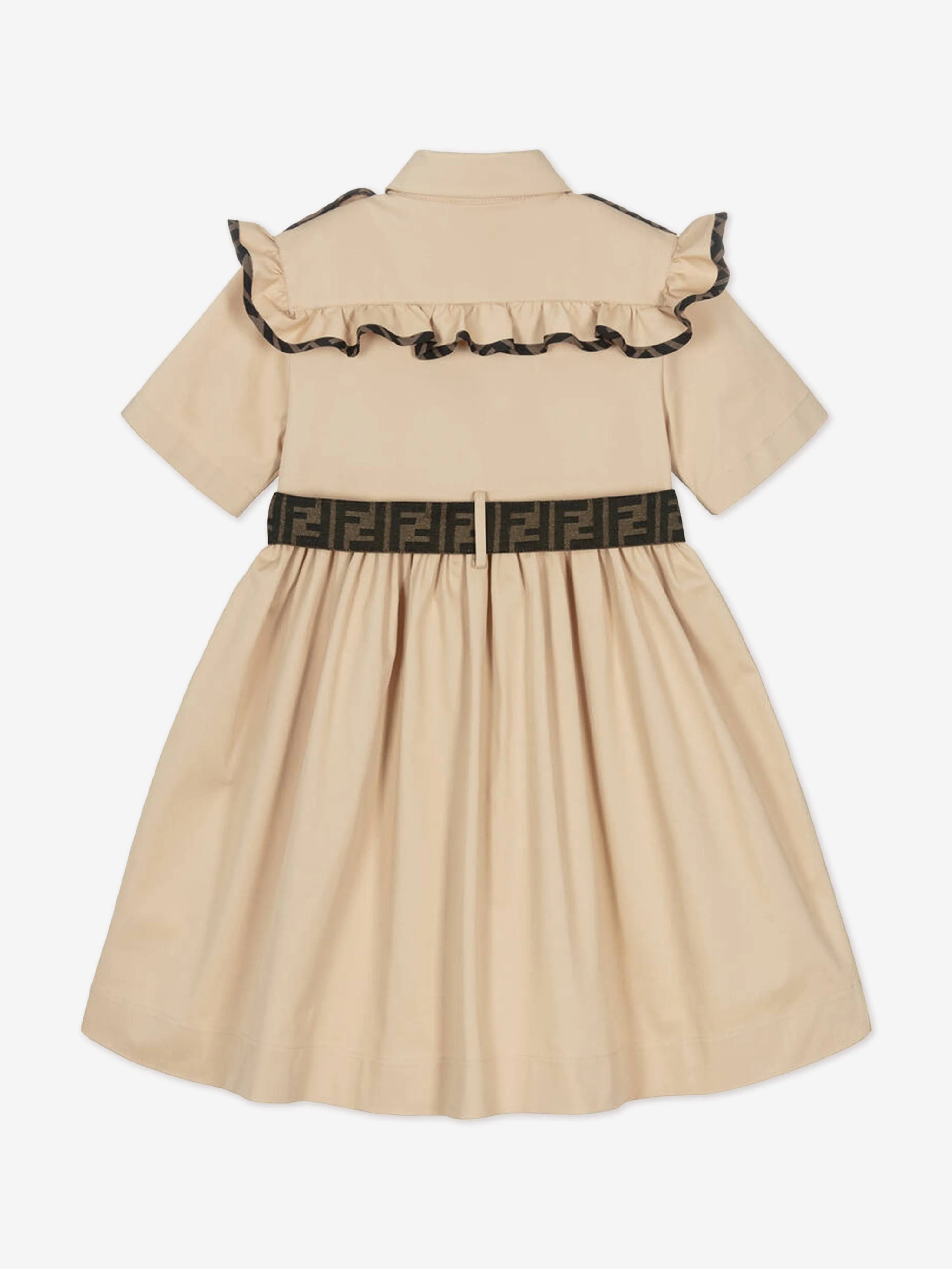 Girls Stretch Gabardine Shirt Dress in Beige