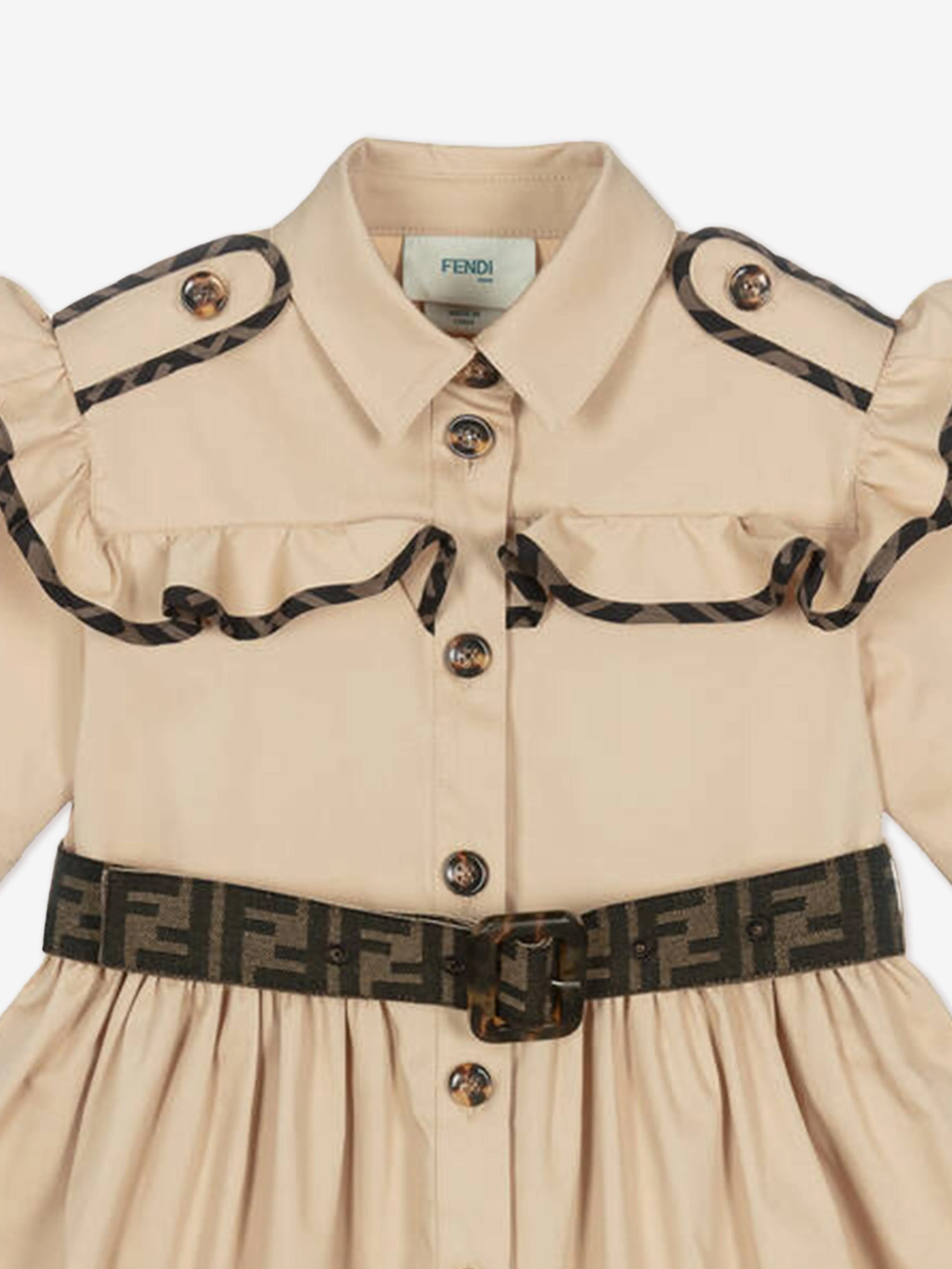 Girls Stretch Gabardine Shirt Dress in Beige