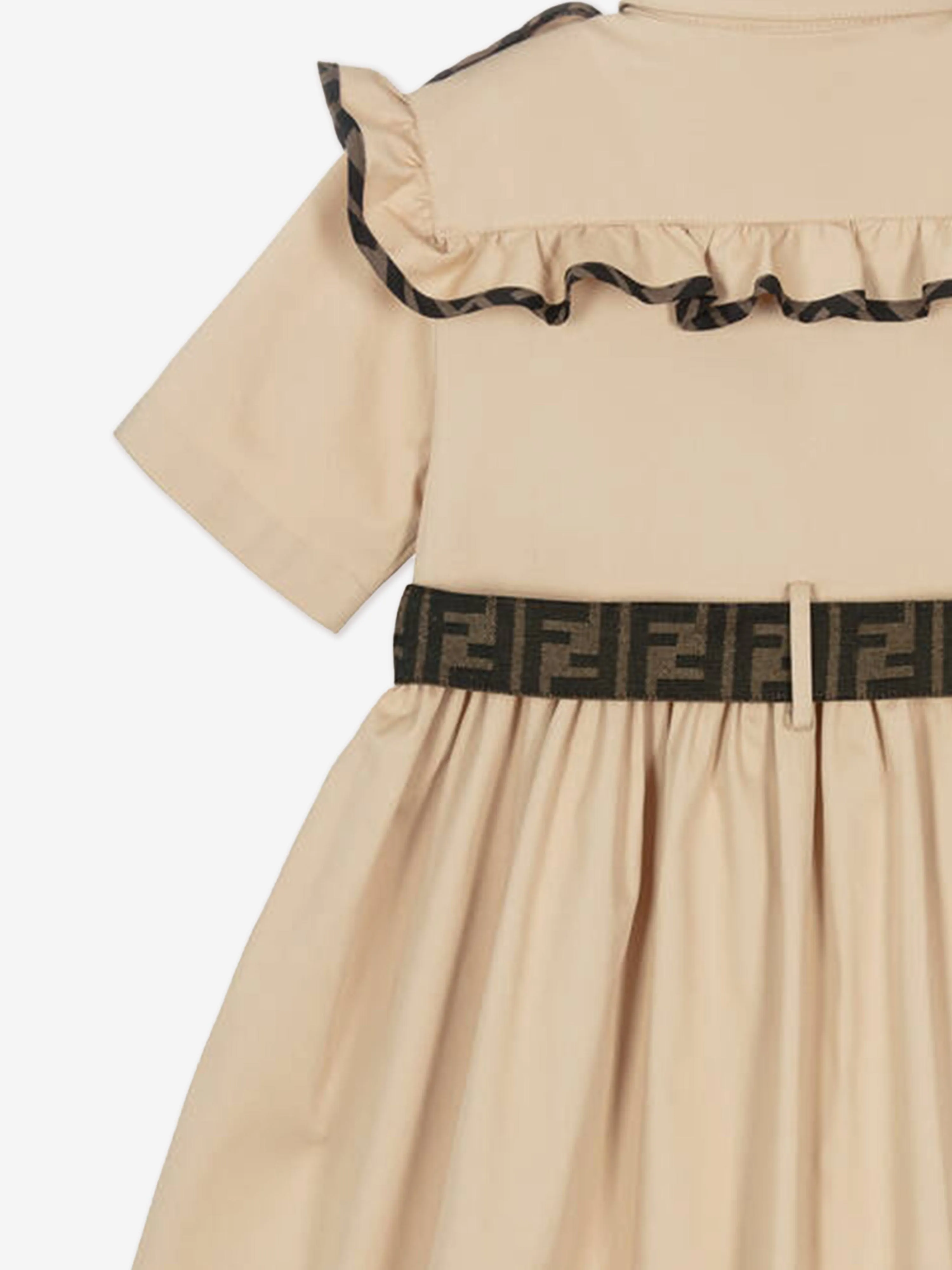 Girls Stretch Gabardine Shirt Dress in Beige