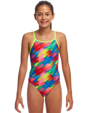 Girls Stroked Diamond Back Swimsuit - Multi