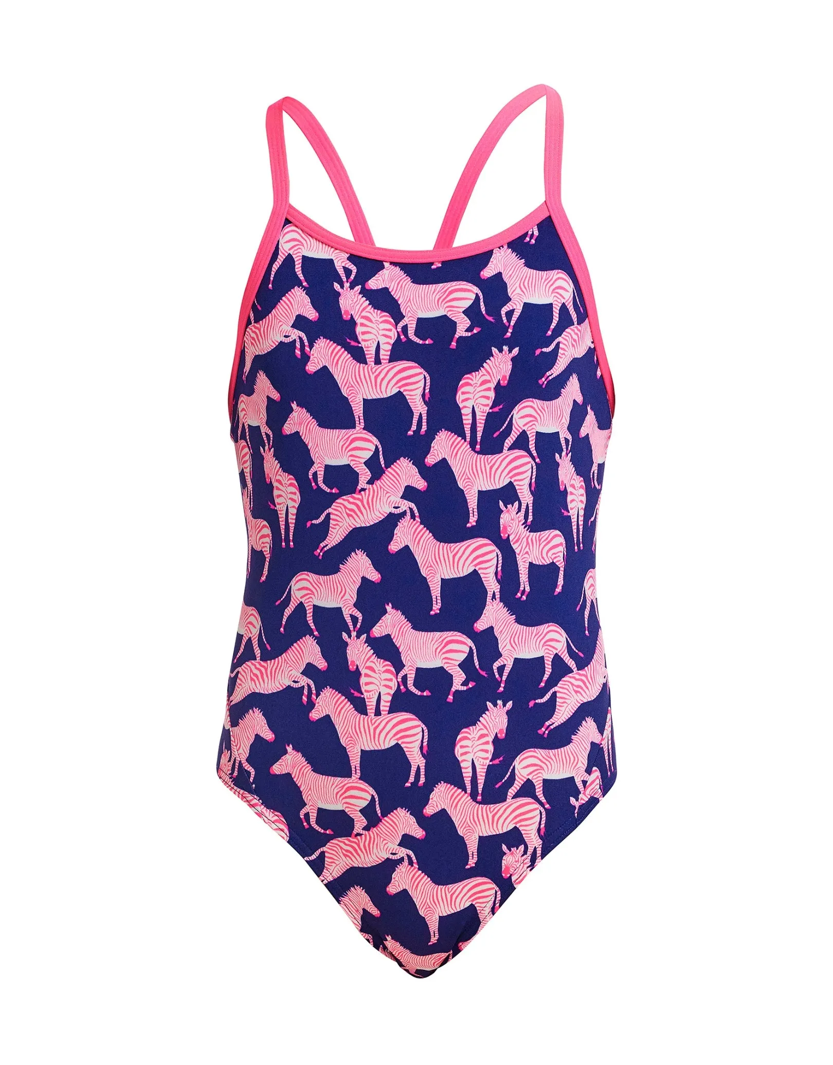 Girls Sweet Stripes Diamond Back Swimsuit - Navy/Pink