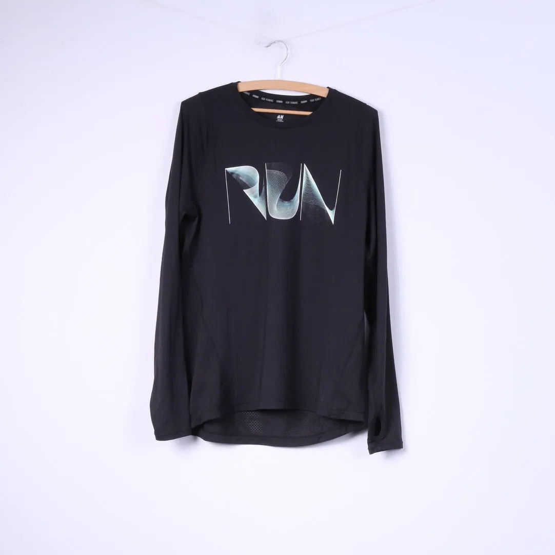 H&M Sport Running Mens M Shirt Long Sleeve Black Sportswear Top