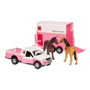 Kids Globe Die-cast Car with Pink Horse Trailer