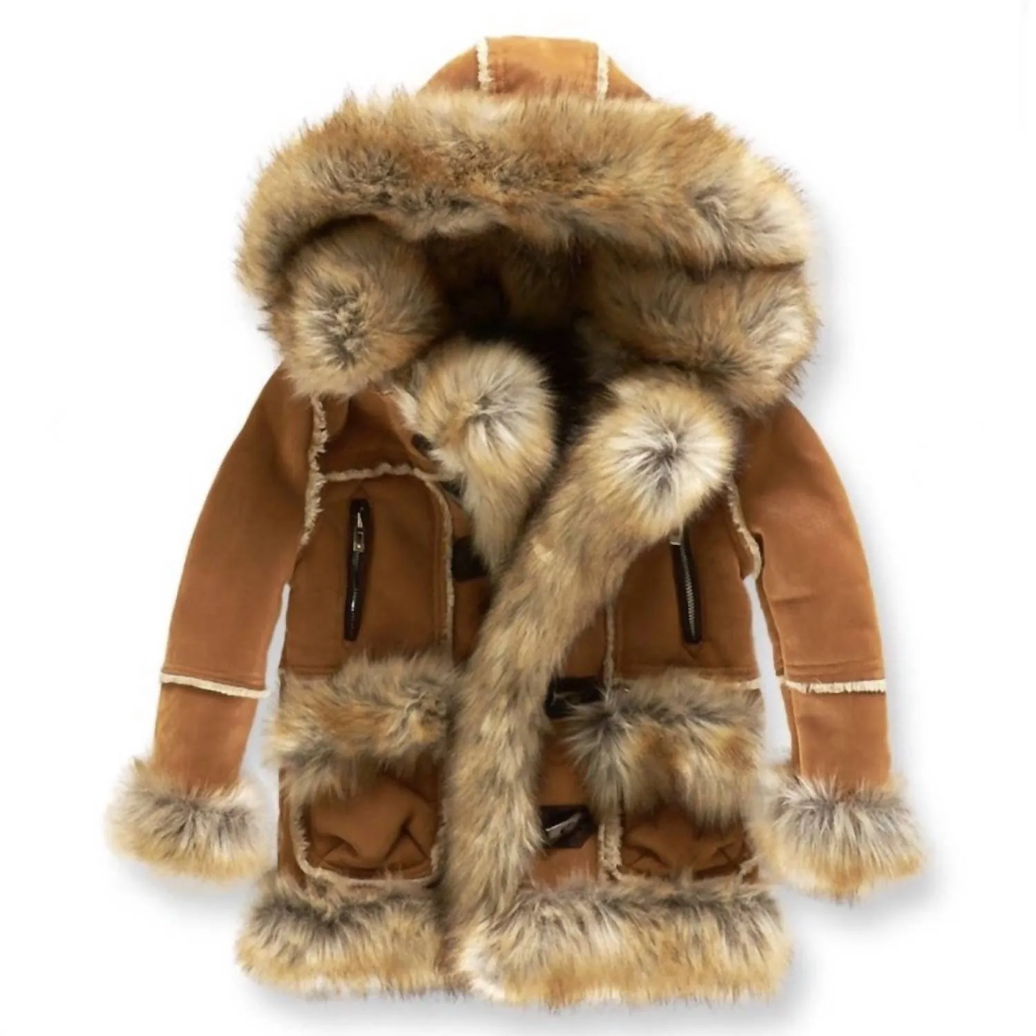 Kids Shearling Coat In Cognac