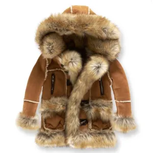 Kids Shearling Coat In Cognac