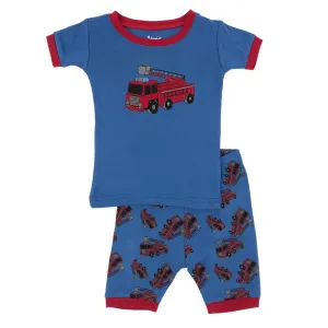 Kids Two Piece Cotton Short Pajamas Fire Truck