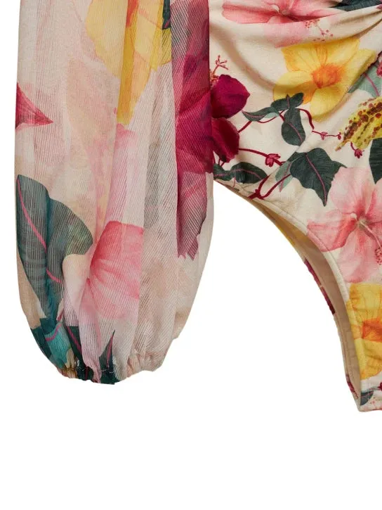 LONG SLEEVE CUTOUT FLORAL PRINT ONE PIECE SWIMSUIT Gloria Lanvin