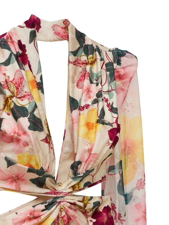 LONG SLEEVE CUTOUT FLORAL PRINT ONE PIECE SWIMSUIT Gloria Lanvin