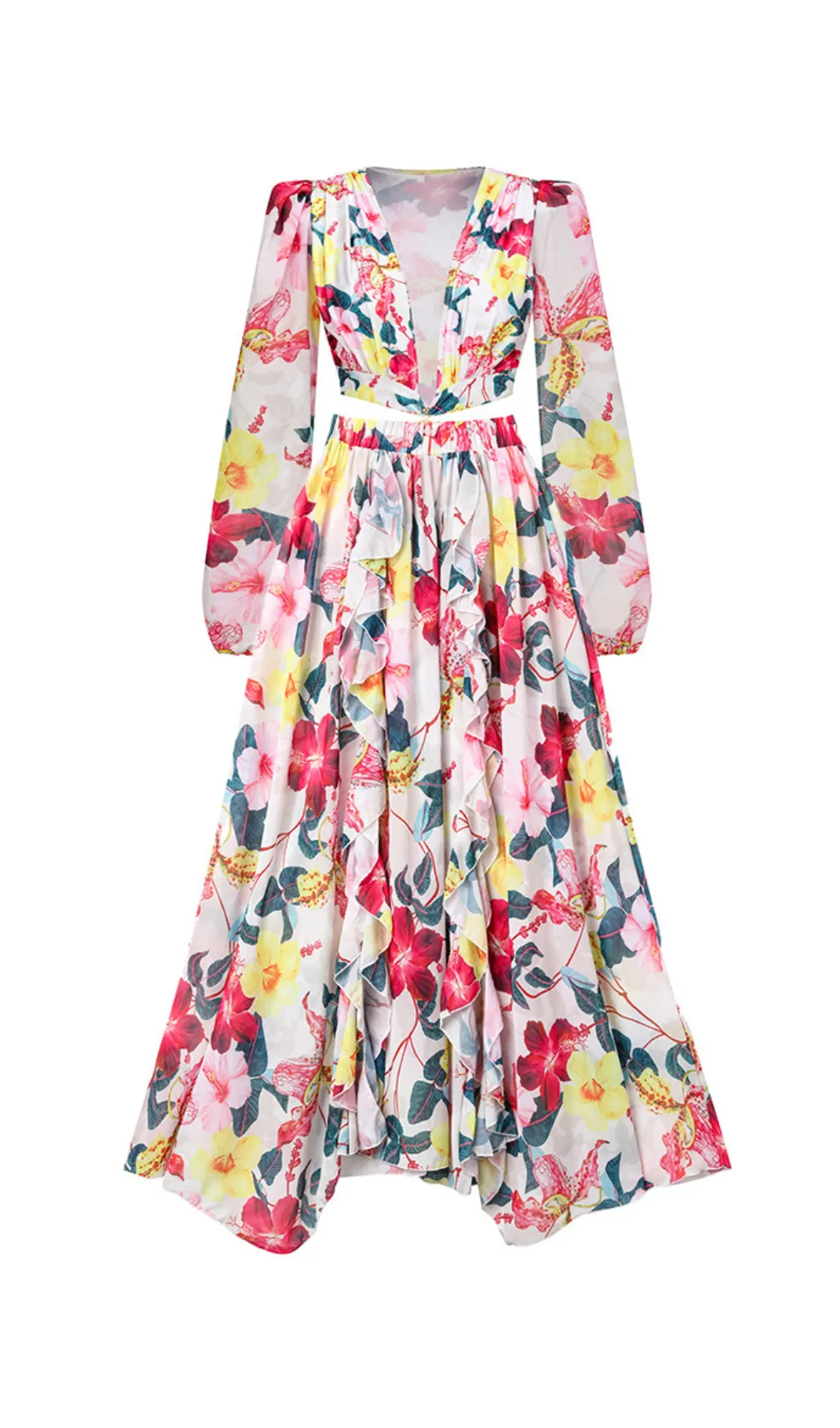 LONG SLEEVE CUTOUT FLORAL PRINT ONE PIECE SWIMSUIT SET Gloria Lanvin
