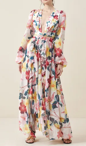 LONG SLEEVE CUTOUT FLORAL PRINT ONE PIECE SWIMSUIT SET Gloria Lanvin