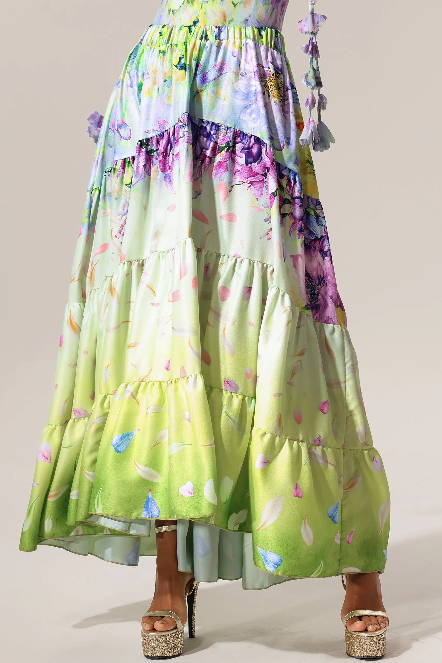 Loyisa Halter V-Neck Floral Printed Tassel Swimwear And Skirt Two-Piece Set Gloria Lanvin