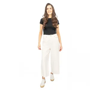 M&S Womens Cropped Jeans Wide Leg High Waist Raw Hem White
