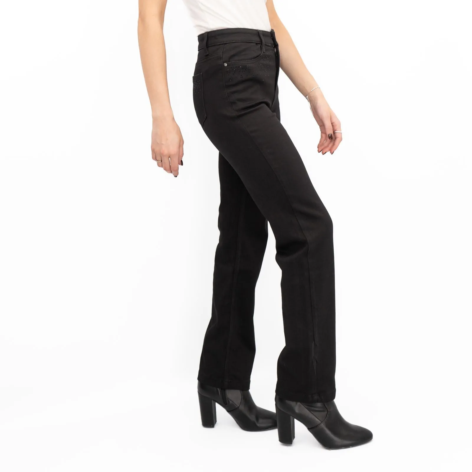 M&S Womens Jeans High Waisted Embellished Sparkle Stretch Straight Leg Black