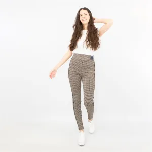 M&S Womens Leggings in Brown Check Pattern with Stripe Details