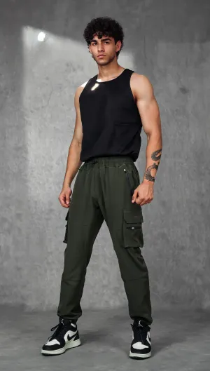Muscle-Up Ribbed Tank - Black & Impact Woven Cargos - Olive