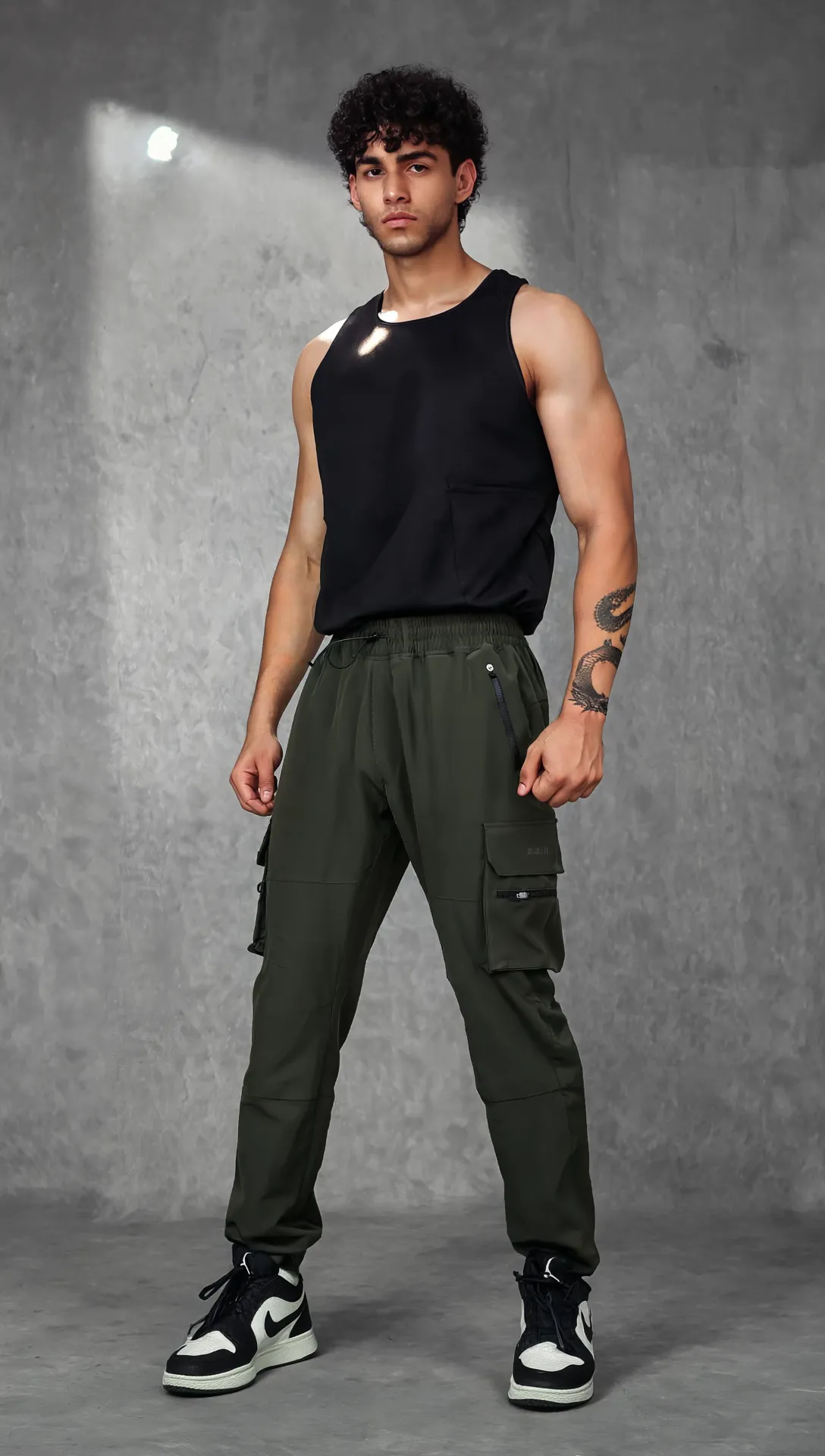 Muscle-Up Ribbed Tank - Black & Impact Woven Cargos - Olive