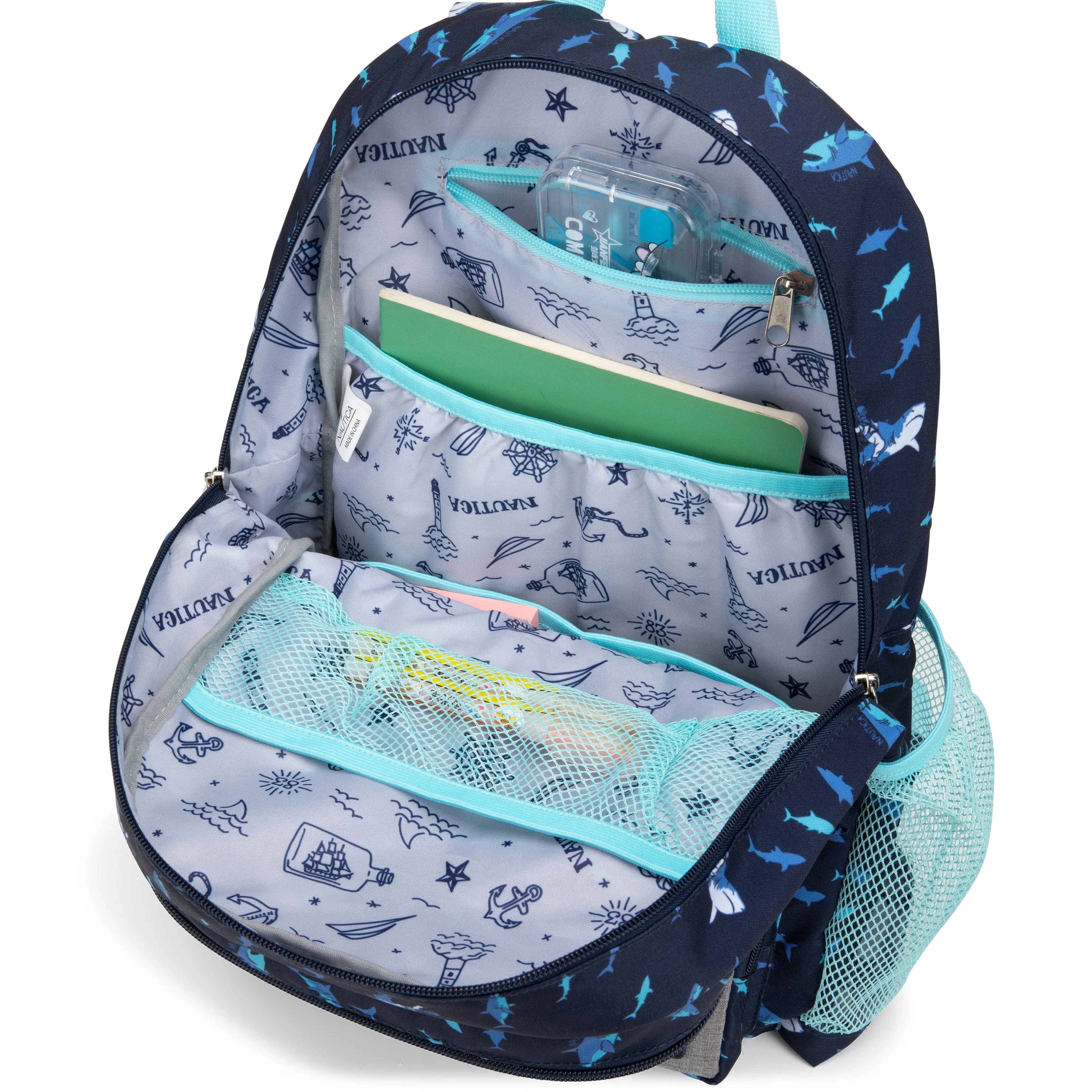 Nautica Kids Backpack for Kindergarten, Elementary School | 16" Tall | Shark Riders