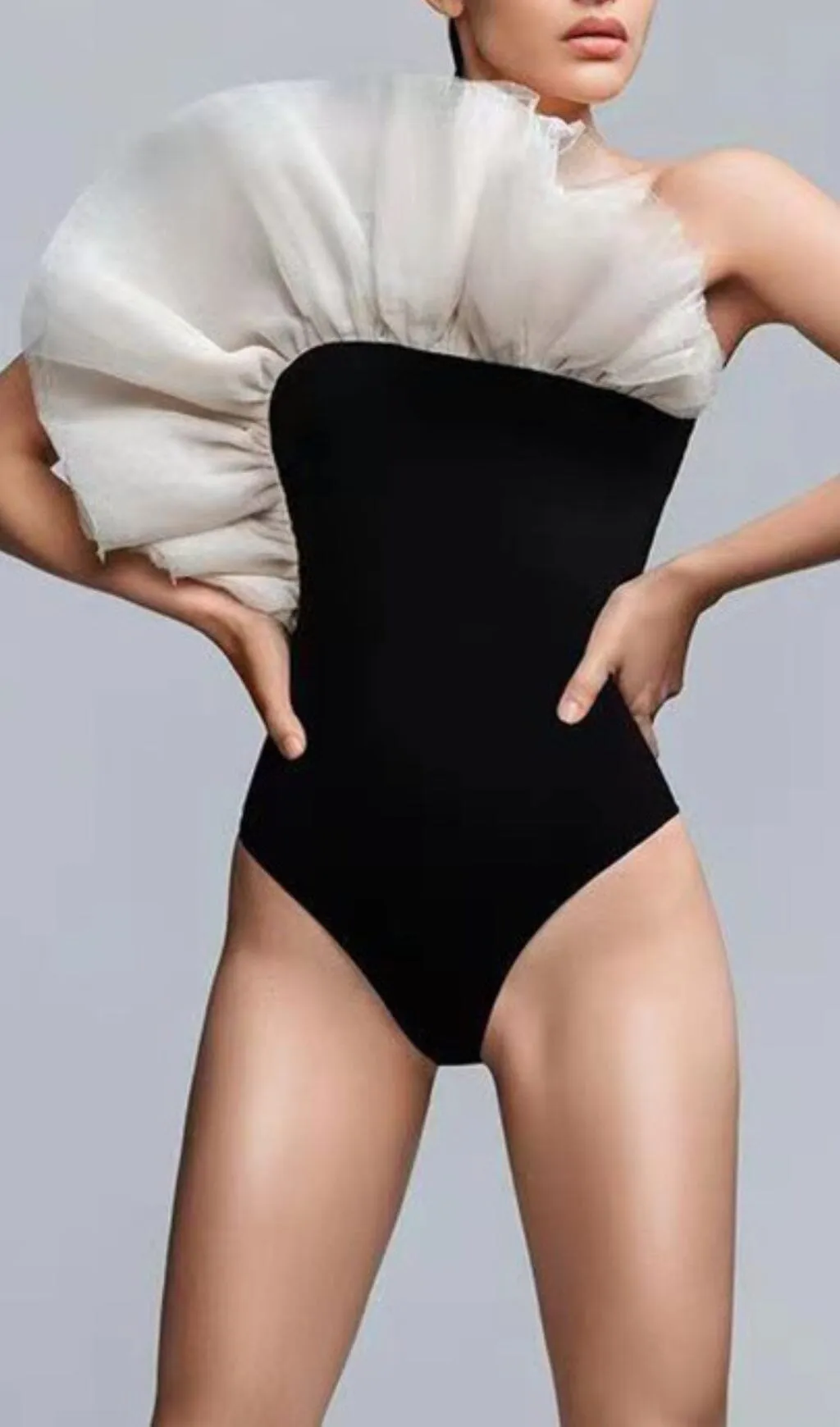 NET YARN RUFFLE ONE PIECE SWIMSUIT Gloria Lanvin