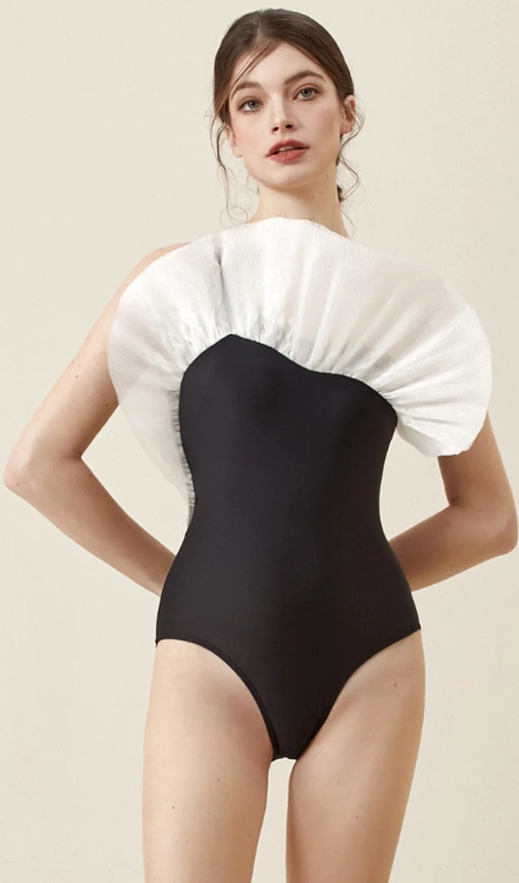 NET YARN RUFFLE ONE PIECE SWIMSUIT Gloria Lanvin