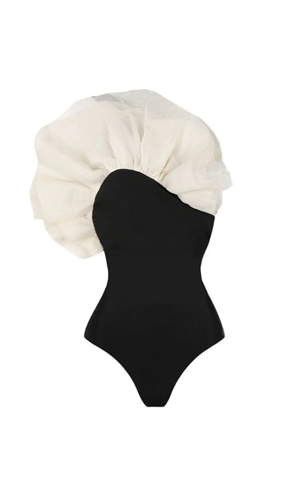 NET YARN RUFFLE ONE PIECE SWIMSUIT Gloria Lanvin
