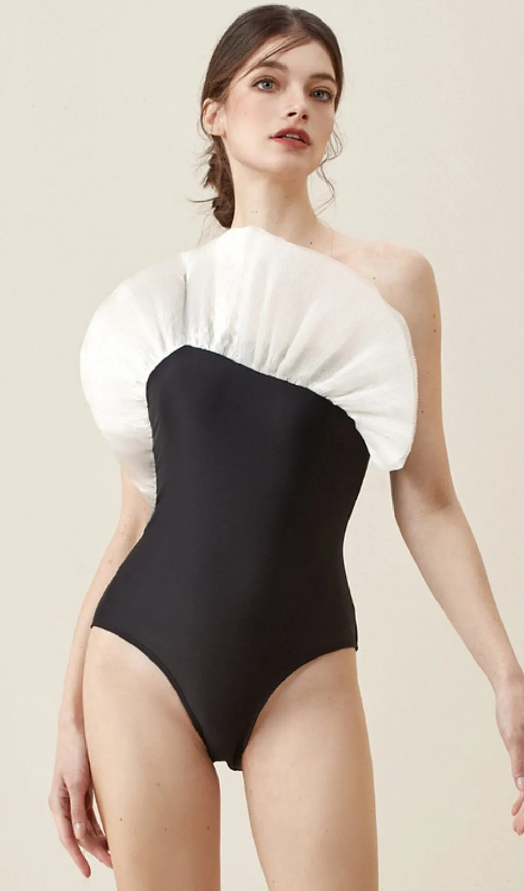 NET YARN RUFFLE ONE PIECE SWIMSUIT Gloria Lanvin
