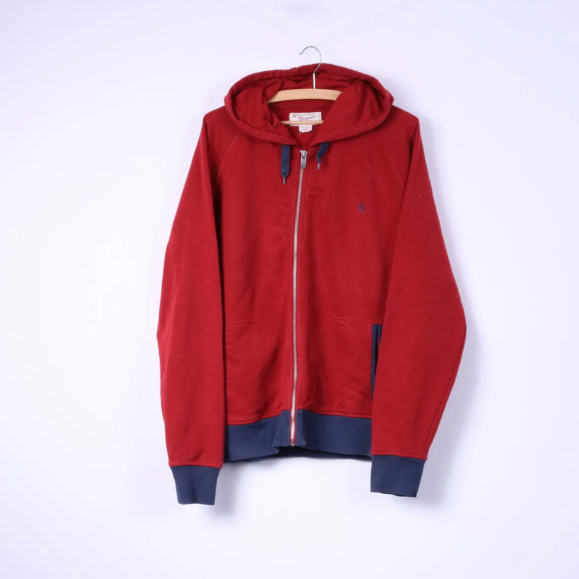 Original Penguin Mens XL Sweatshirt Red Hooded Full Zipper Sportswear Top
