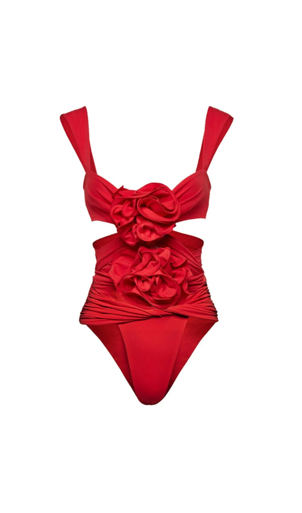 RED 3D FLOWER ONE PIECE SWIMSUIT AND SKIRT Gloria Lanvin