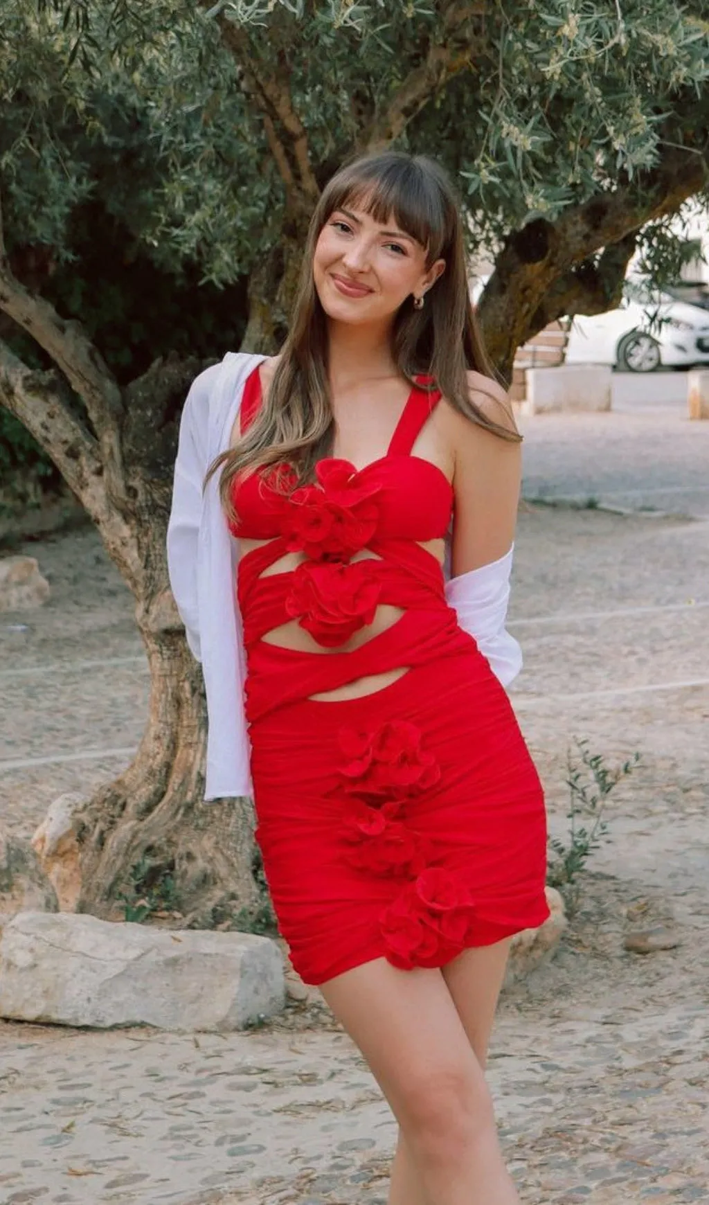 RED 3D FLOWER ONE PIECE SWIMSUIT AND SKIRT Gloria Lanvin