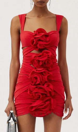 RED 3D FLOWER ONE PIECE SWIMSUIT AND SKIRT Gloria Lanvin