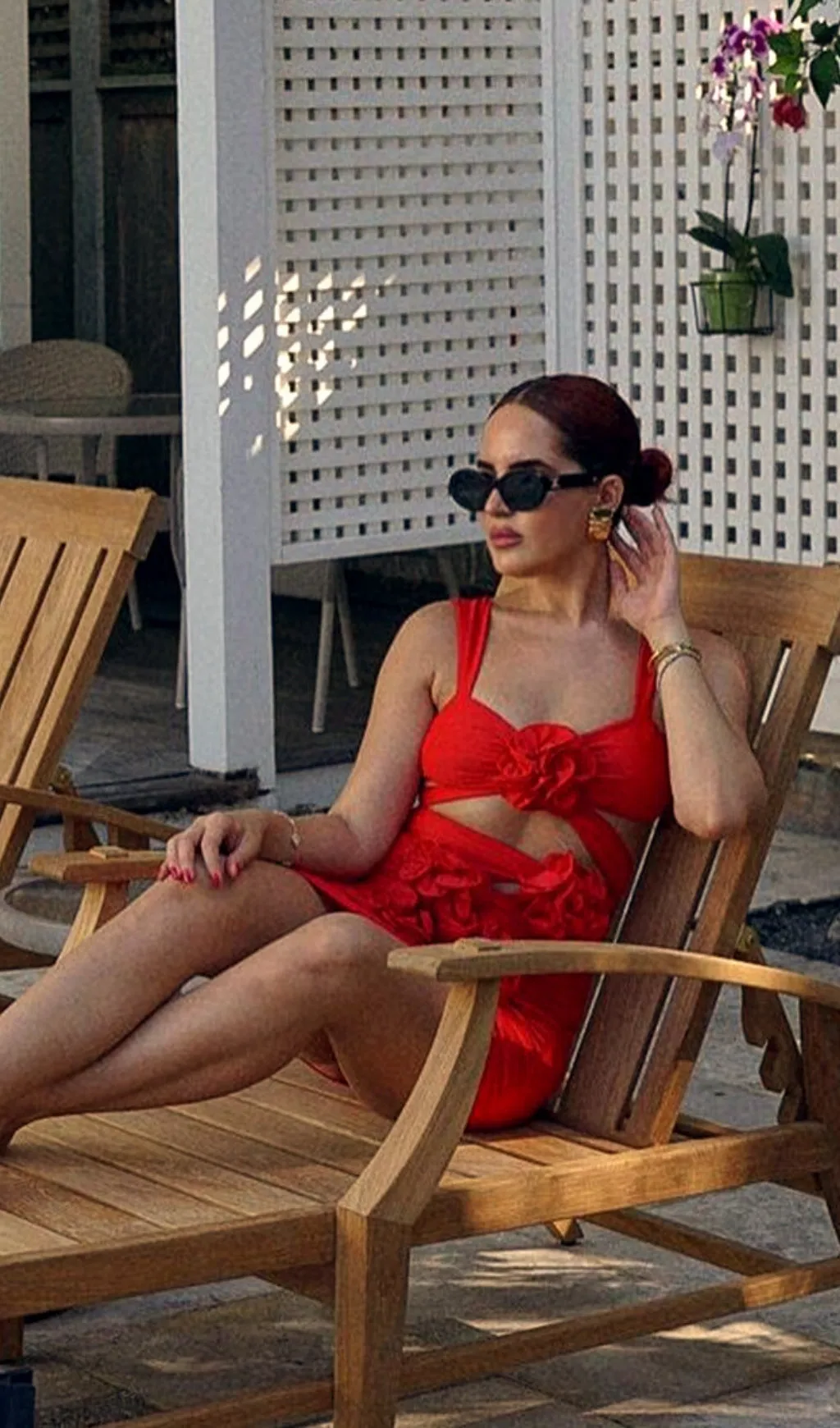 RED 3D FLOWER ONE PIECE SWIMSUIT AND SKIRT Gloria Lanvin