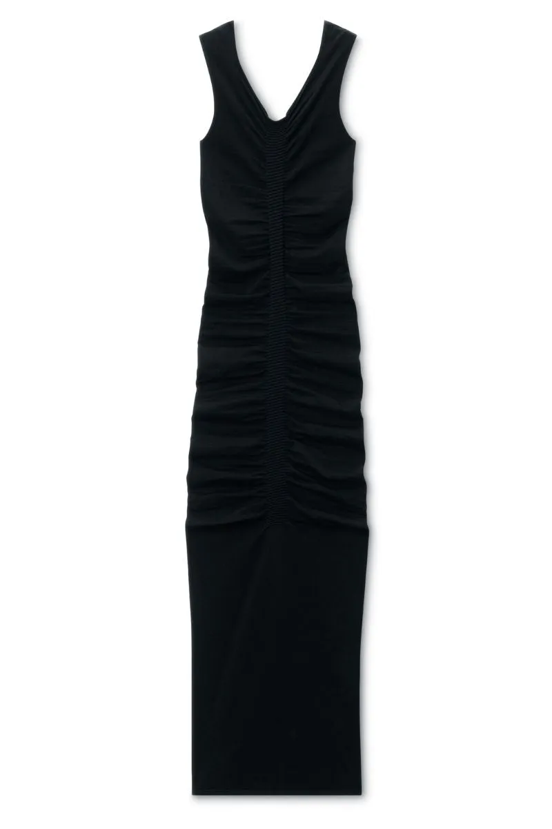 Ruched Wide V-Neck Maxi Dress