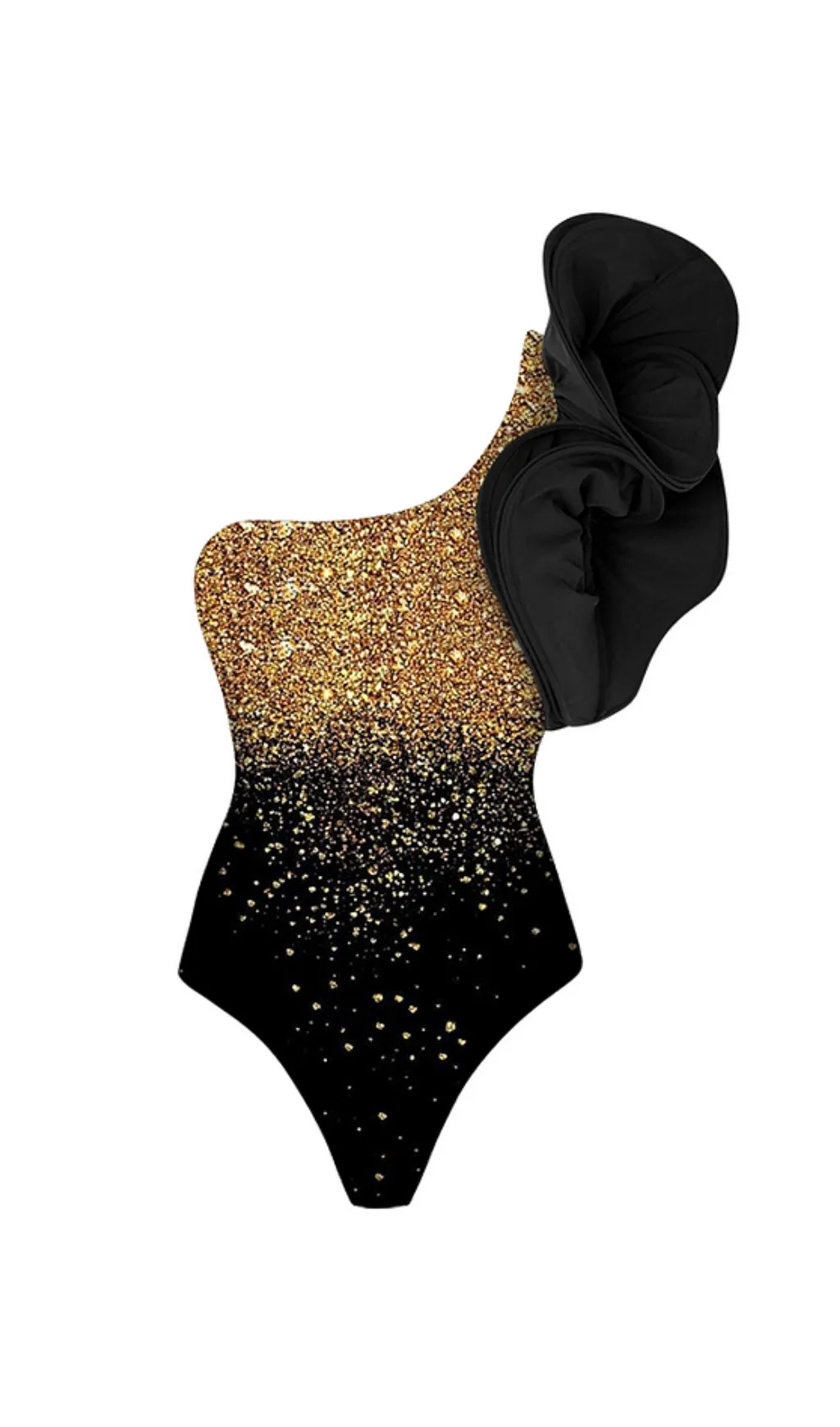 Ruffle Shiny Printed One Shoulder One Piece Swimsuit and Skirt Gloria Lanvin