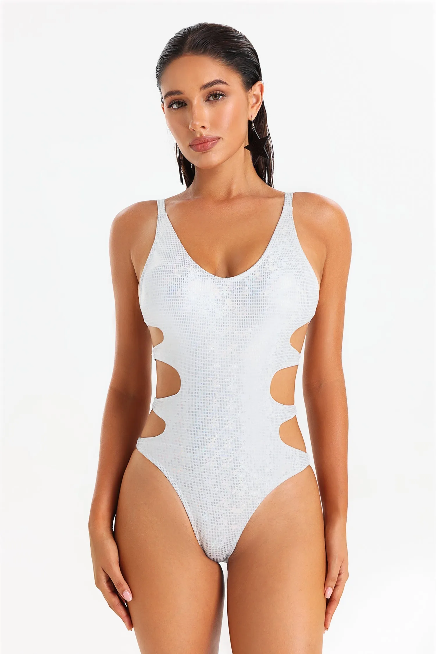 Samira Metallic Shiny Cut Out Swimsuit Gloria Lanvin