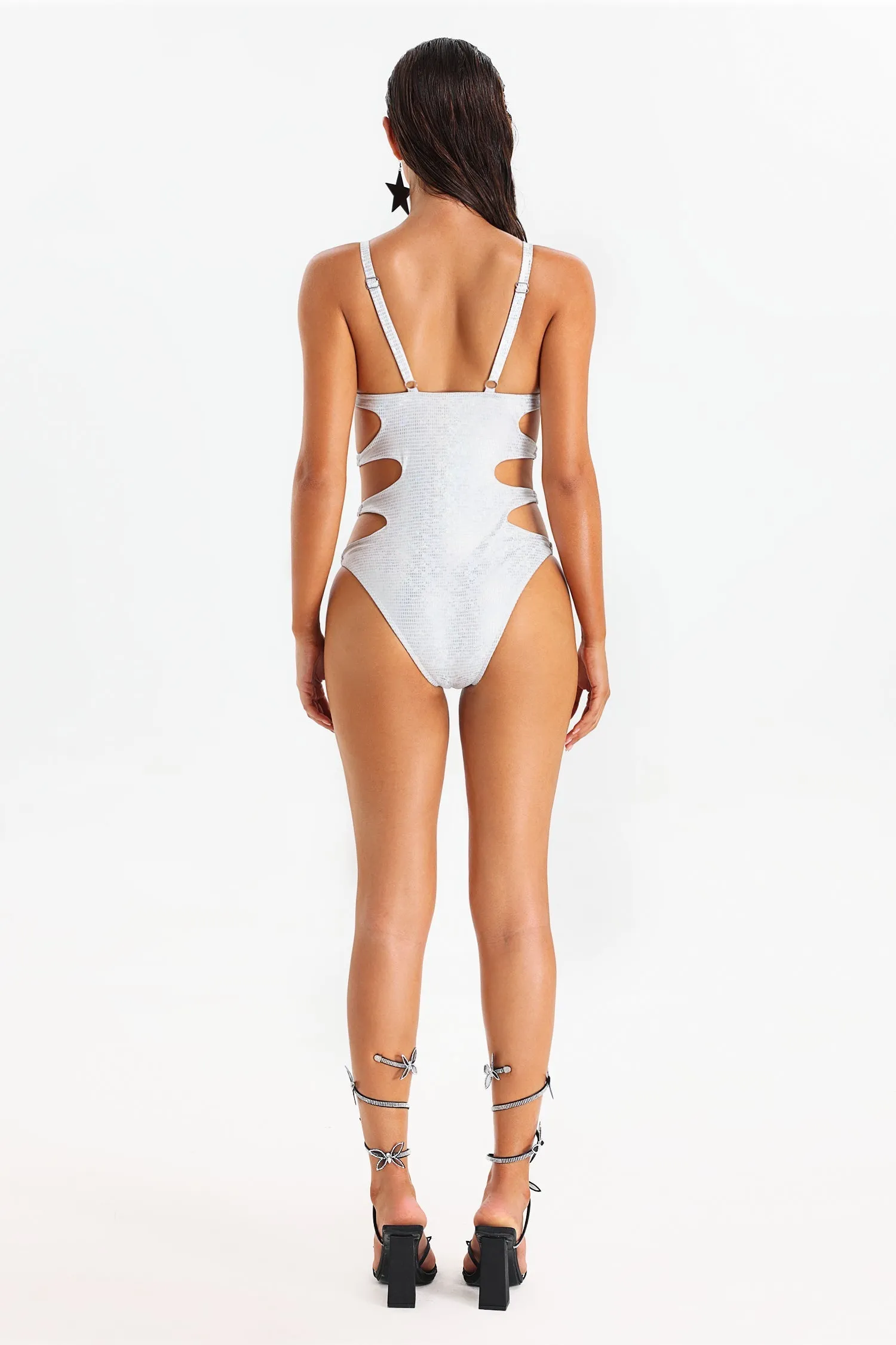 Samira Metallic Shiny Cut Out Swimsuit Gloria Lanvin