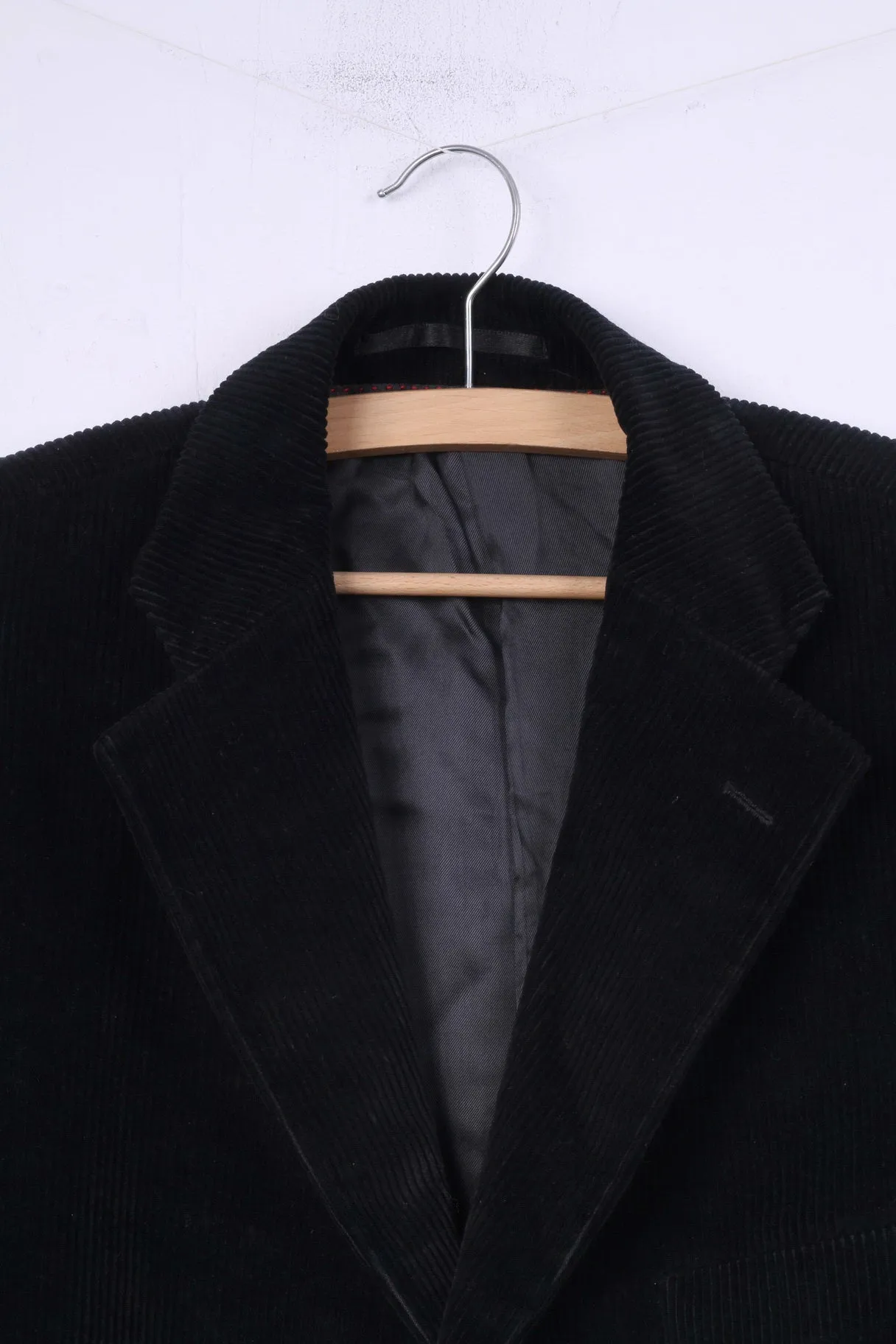 Scarlett London Mens 42 R Blazer Corduroy Black Single Breasted Top Cotton