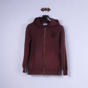 Sik Silk Mens S Sweatshirt Burgundy Cotton Zip Up Hooded Sportswear Top