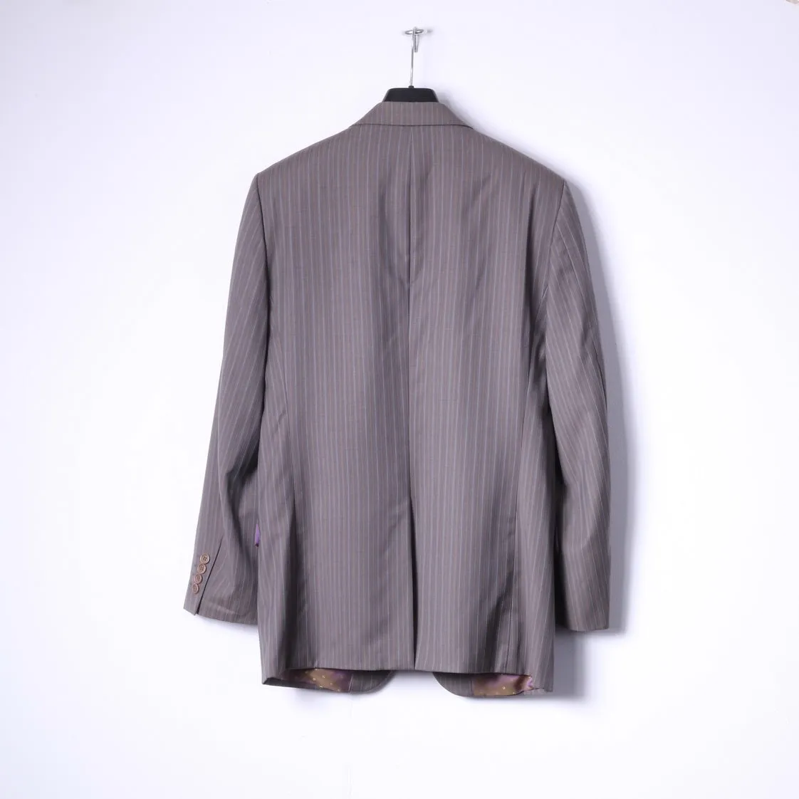 Ted Baker Elevated Men 38 Blazer Grey Brown Striped Wool Single Breasted Jacket