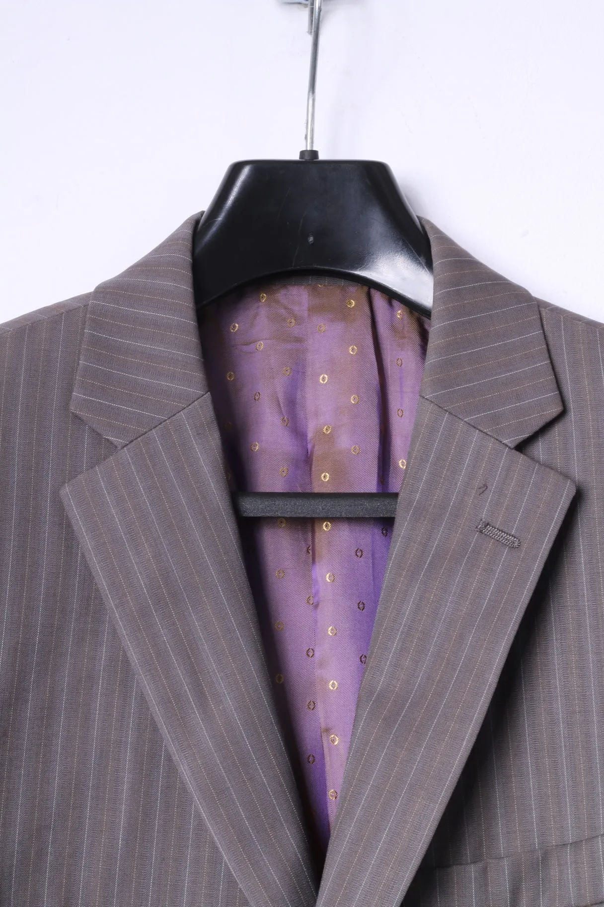 Ted Baker Elevated Men 38 Blazer Grey Brown Striped Wool Single Breasted Jacket