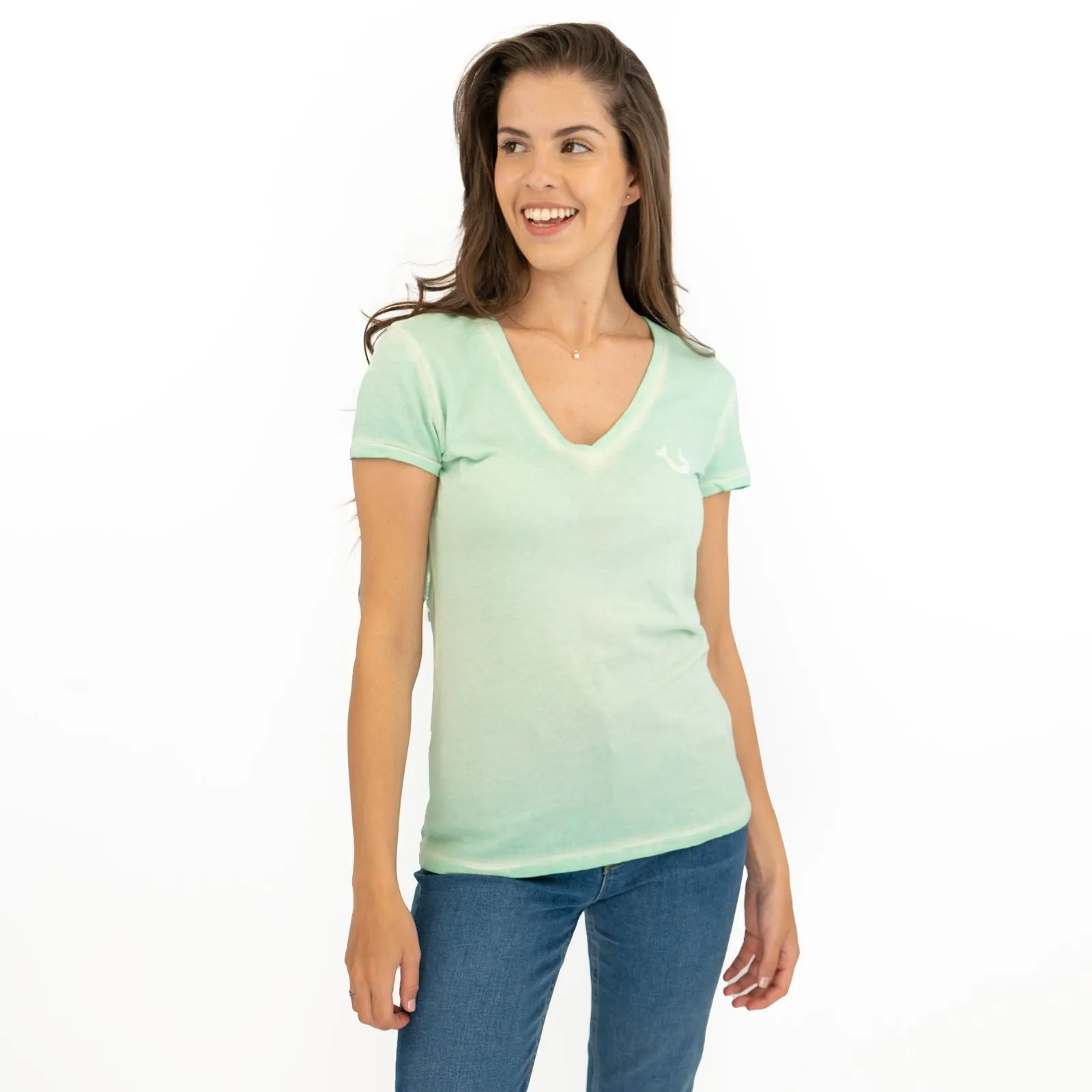 True Religion Womens Green Top T-Shirt Short Sleeve