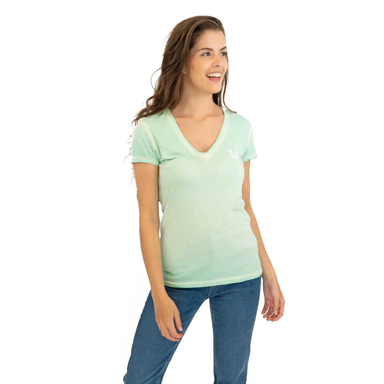 True Religion Womens Green Top T-Shirt Short Sleeve